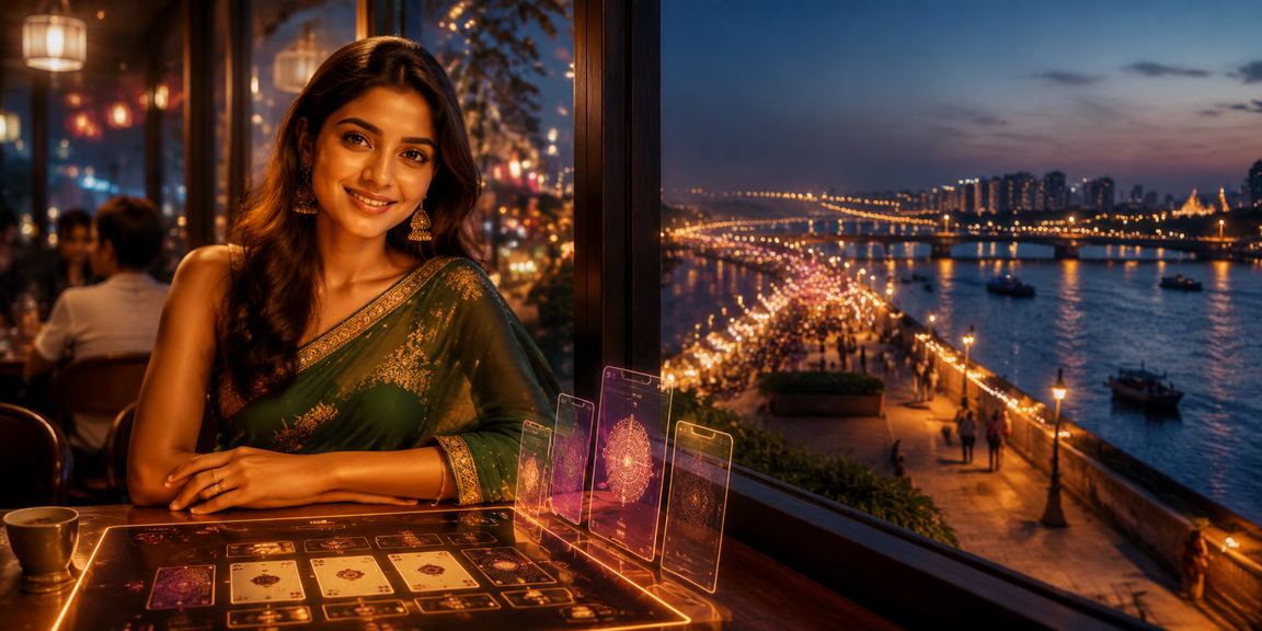 Evening scene at Ahmedabad Riverfront with online casino gaming
